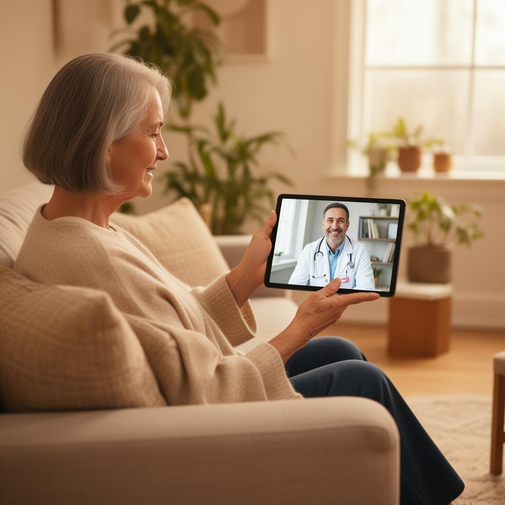 Patient on a video consultation with a sleep provider from her living room